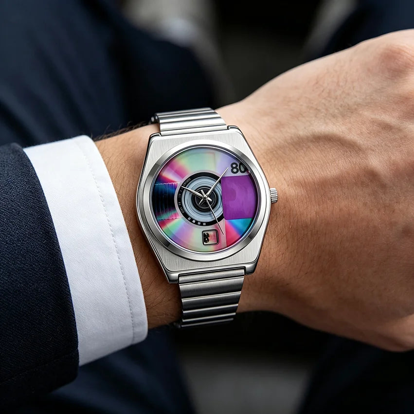 Montre Quartz Rétro Y2K Homme | Cadran Record Lumineux | Acier Waterproof