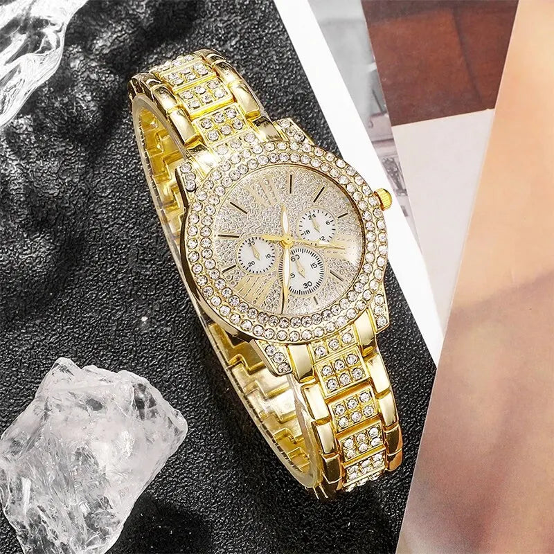 Coffret Bijoux Femme | Montre Quartz Strass + Bracelet, Bague, Collier & Boucles d'oreilles