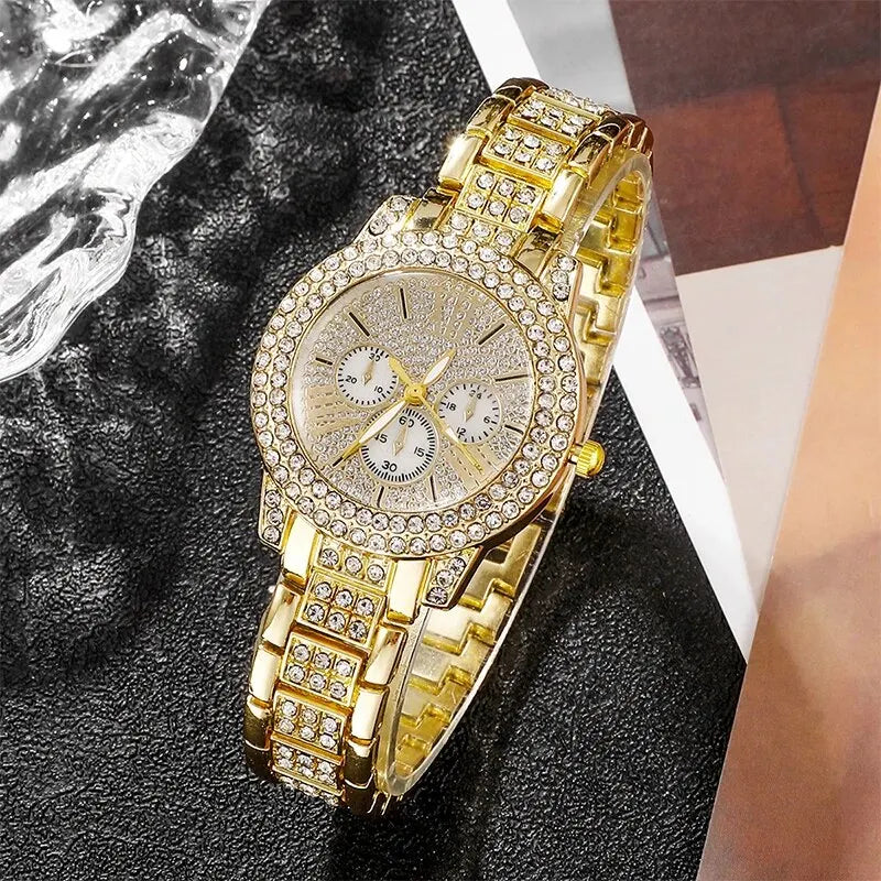 Coffret Bijoux Femme | Montre Quartz Strass + Bracelet, Bague, Collier & Boucles d'oreilles