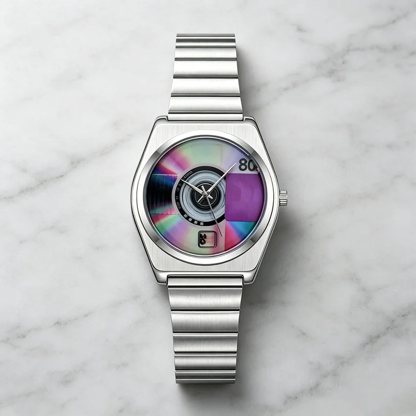 Montre Quartz Rétro Y2K Homme | Cadran Record Lumineux | Acier Waterproof