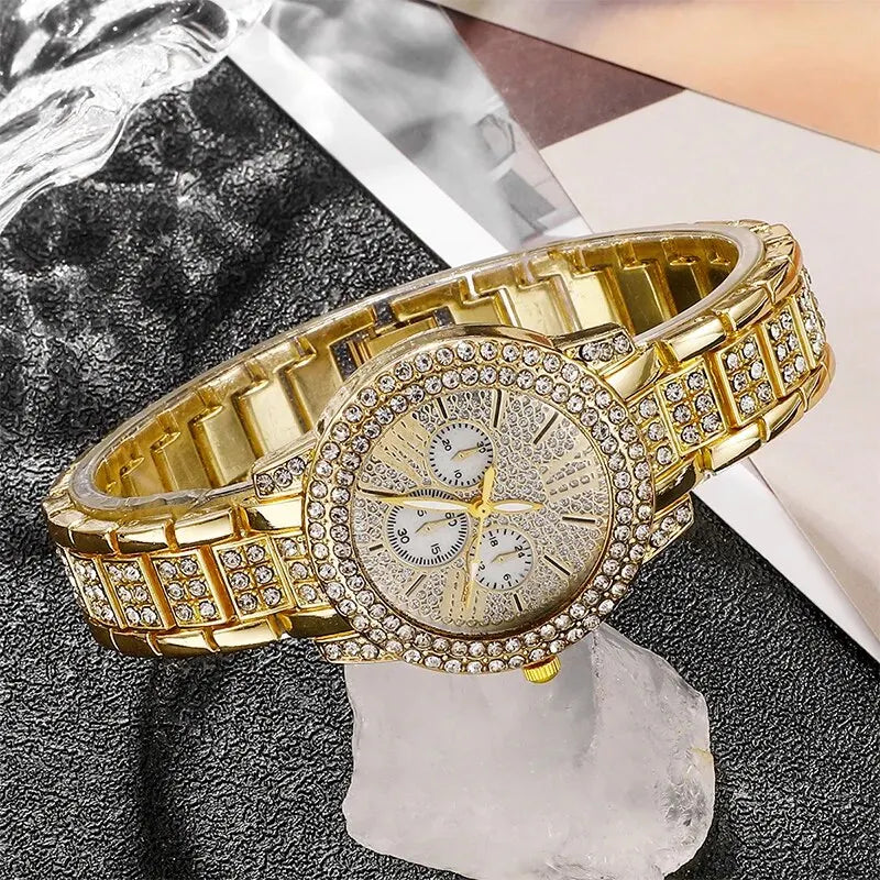 Coffret Bijoux Femme | Montre Quartz Strass + Bracelet, Bague, Collier & Boucles d'oreilles