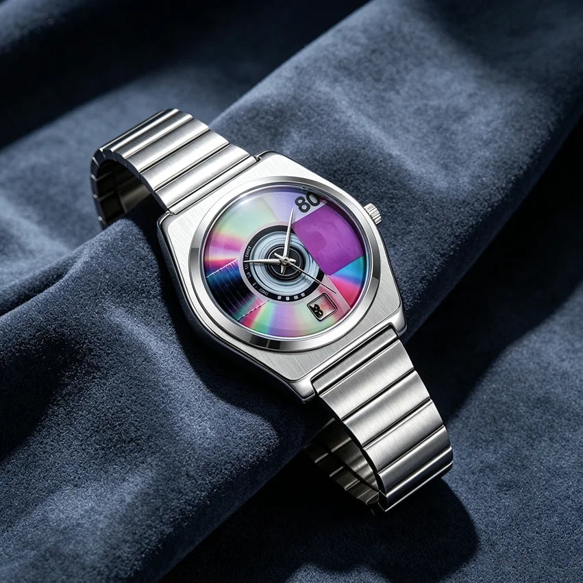 Montre Quartz Rétro Y2K Homme | Cadran Record Lumineux | Acier Waterproof