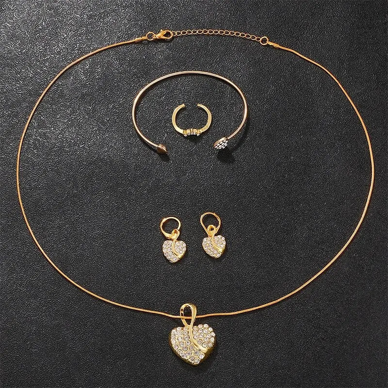 Coffret Bijoux Femme | Montre Quartz Strass + Bracelet, Bague, Collier & Boucles d'oreilles